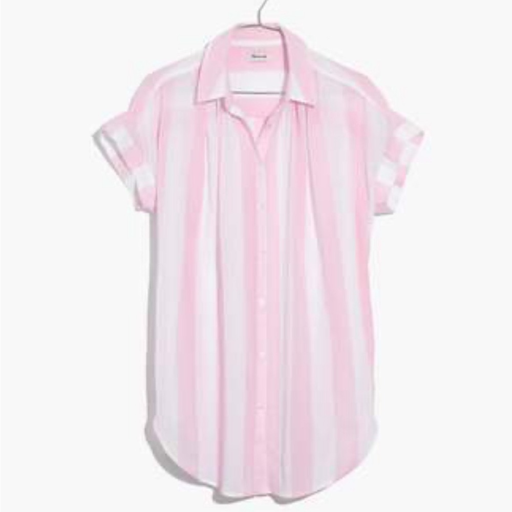 Madewell Gauzy Central Shirt in Pink Stripe size Medium